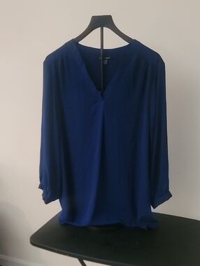 Ashley Stewart Navy V-Neck Long Sleeve Blouse